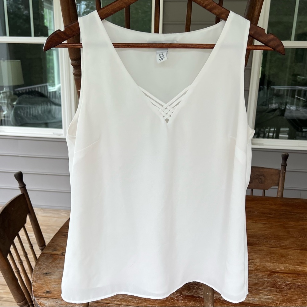 WHBM Women’s Blouse Sleeveless White V Neck Size XS